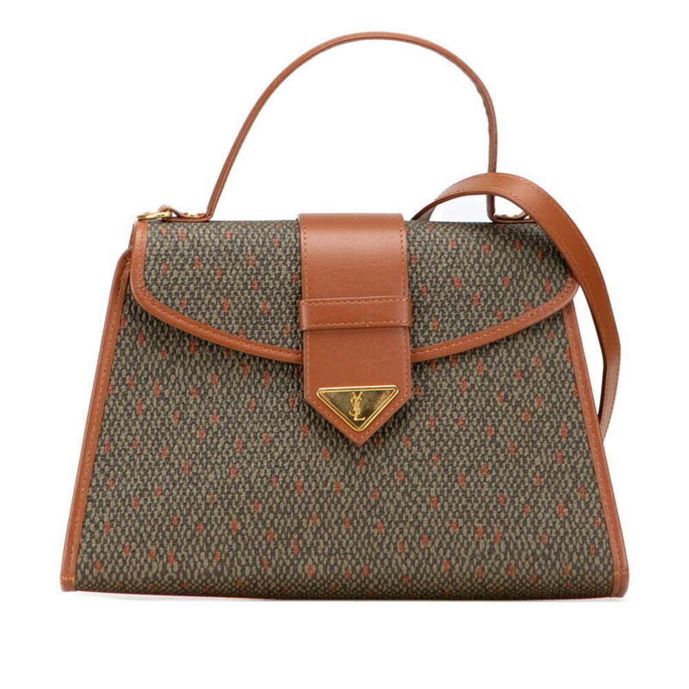 Saint Laurent logo handbag shoulder bag Khaki Green brown leather